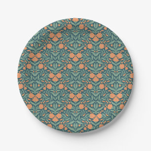 Art Nouveau orange tulip-like floral pattern Paper Plate