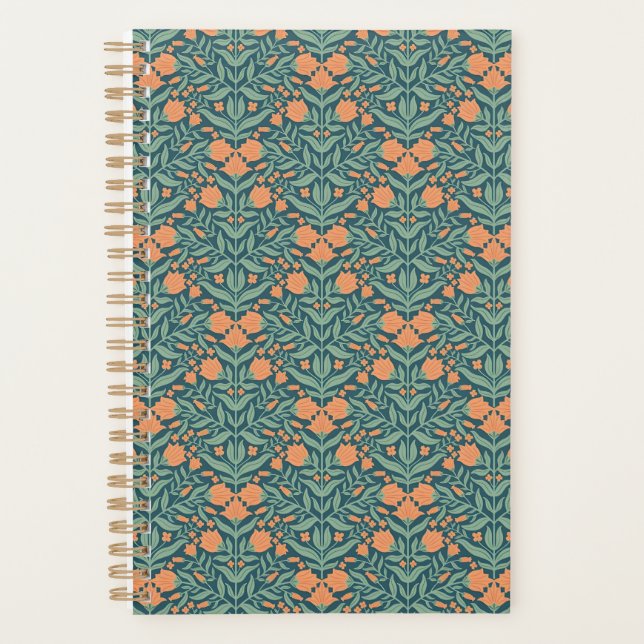 Art Nouveau orange tulip-like floral pattern Planner (Front)