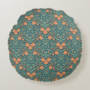 Art Nouveau orange tulip-like floral pattern Round Cushion