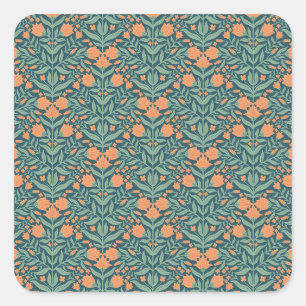 Art Nouveau orange tulip-like floral pattern Square Sticker