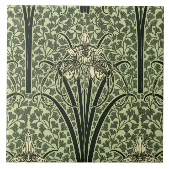 Art Nouveau Orchid design Ceramic Tile (Front)