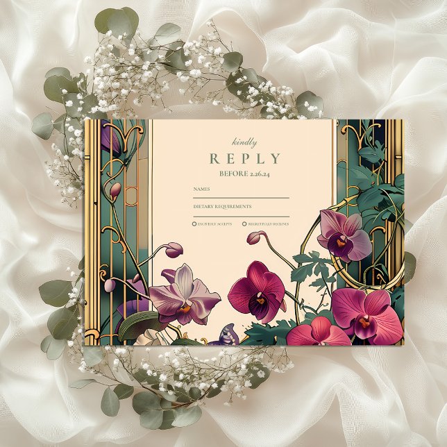 Art Nouveau Orchid Frame Wedding RSVP Card (Creator Uploaded)