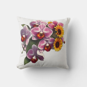 Art Nouveau Orchids with Sunflowers Cushion
