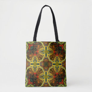 art nouveau ornamental vintage pattern in green, y tote bag