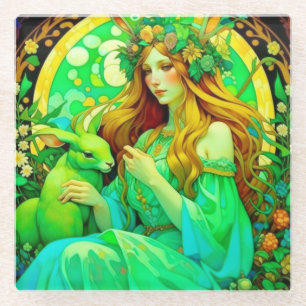 Art Nouveau Ostara Celtic Spring  Glass Coaster