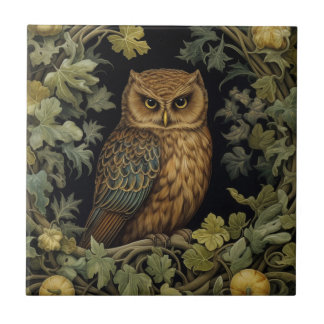 Art nouveau owl in the forest ceramic tile