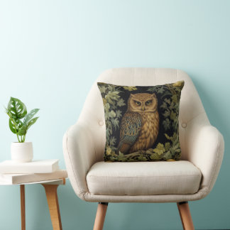 Art nouveau owl in the forest cushion