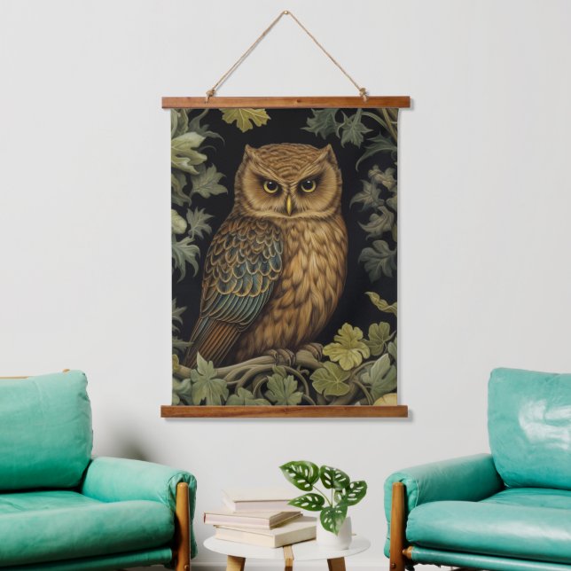 Art nouveau owl in the forest hanging tapestry (Living Room)