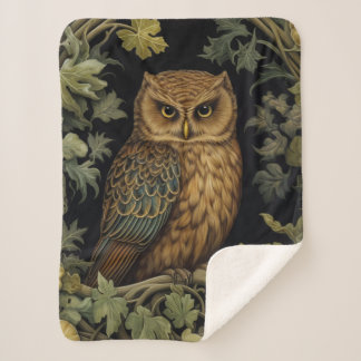 Art nouveau owl in the forest sherpa blanket