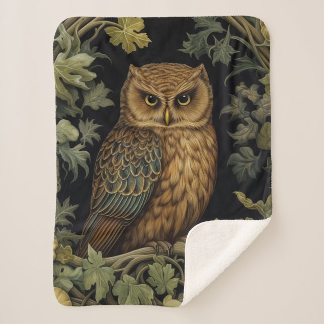 Art nouveau owl in the forest sherpa blanket (Front)