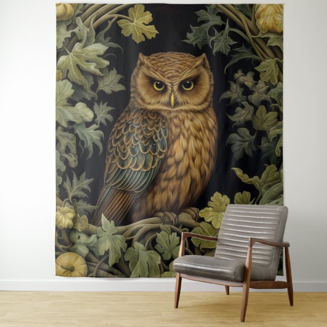 Art nouveau owl in the forest tapestry (In Situ)