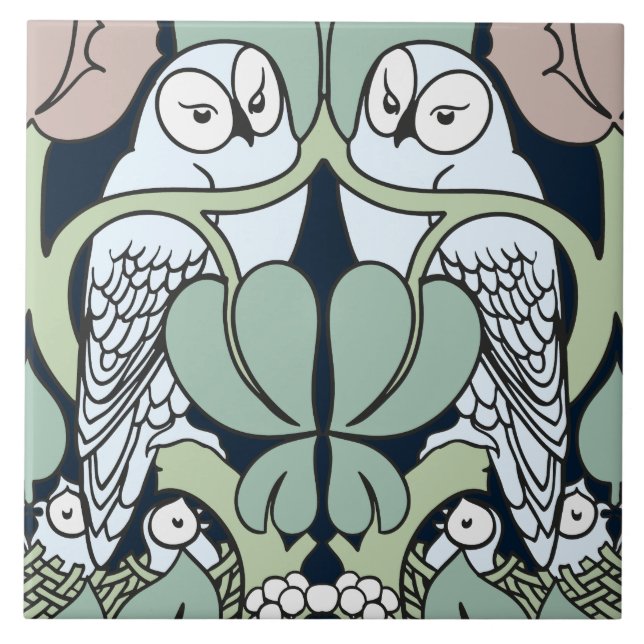 Art Nouveau Owl Nest Pattern Art Tile or Trivet (Front)