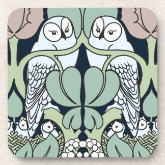 Art Nouveau Owls Nest Pattern Cork Coaster Set