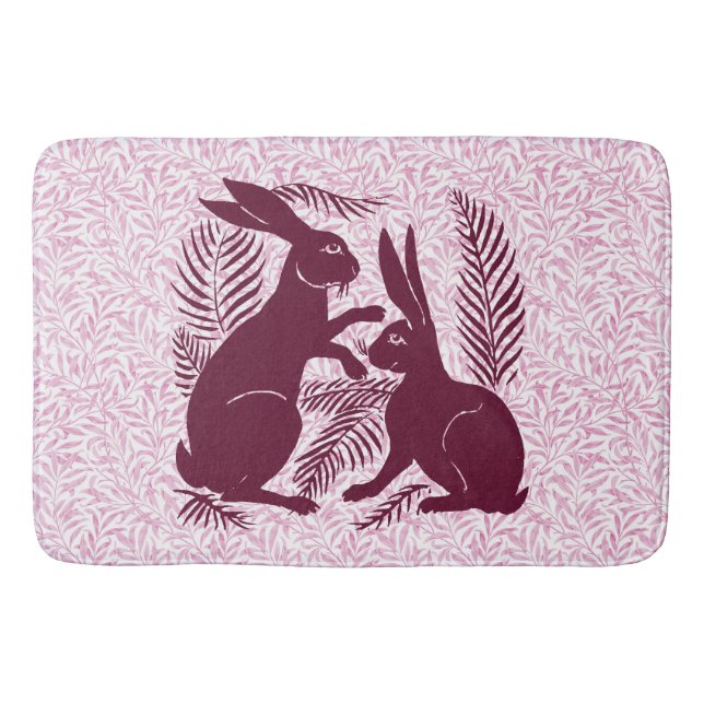 Art Nouveau Pair of Rabbits De Morgan and Morris Bath Mat (Front)