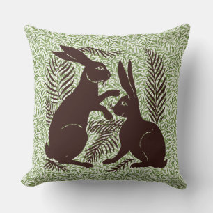 Art Nouveau Pair of Rabbits De Morgan and Morris Cushion