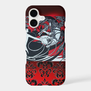 ART NOUVEAU PAN , RED BLACK WHITE DAMASK