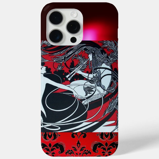 ART NOUVEAU PAN , RED BLACK WHITE DAMASK Case-Mate iPhone CASE (Back)