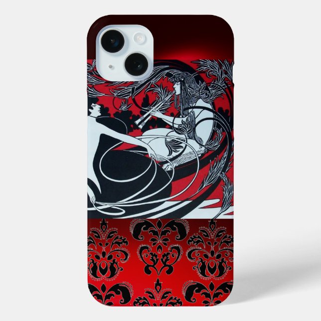 ART NOUVEAU PAN , RED BLACK WHITE DAMASK Case-Mate iPhone CASE (Back)