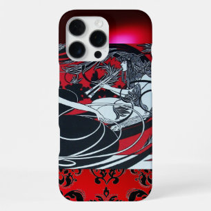 ART NOUVEAU PAN , RED BLACK WHITE DAMASK iPhone CASE