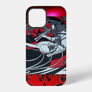 ART NOUVEAU PAN , RED BLACK WHITE DAMASK iPhone CASE