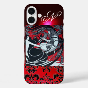 ART NOUVEAU PAN , RED BLACK WHITE DAMASK MONOGRAM iPhone 16 PLUS CASE