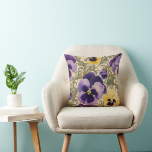 Art Nouveau Pansy Floral Decorative Cushion