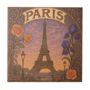Art Nouveau Paris Eifel Tower Floral Ceramic Tile