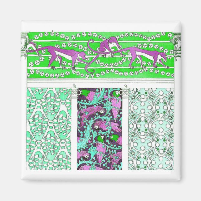 Art nouveau parrot monkey jungle tropical design magnet (Front)