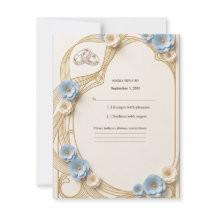 Art Nouveau Pastel Blue Gold Wedding RSVP Response