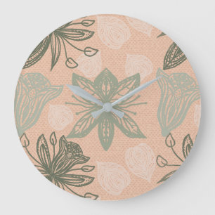 Art Nouveau Pastel Pink Flower Vector Pattern Large Clock