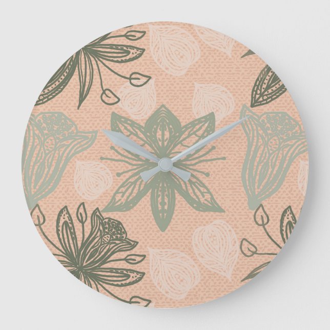 Art Nouveau Pastel Pink Flower Vector Pattern Large Clock (Front)