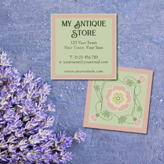 Art Nouveau Pastel Pink Green Square Business Card