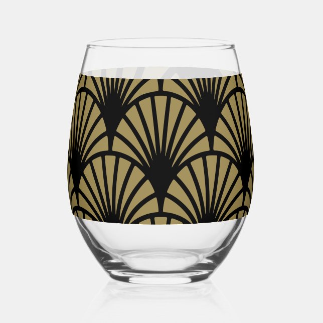 Art Nouveau Pattern Print Stemless Wine Glass (Front)