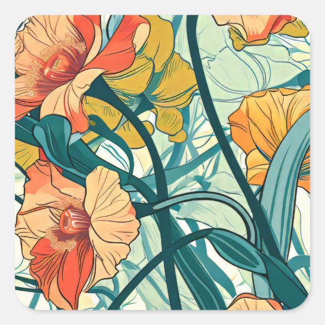 Art Nouveau Pattern Square Sticker (Front)