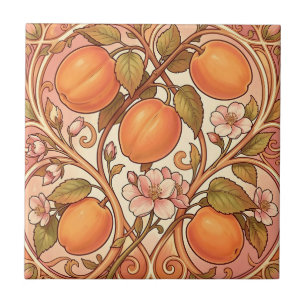 Art Nouveau Peach Blossom Ornament Ceramic Tile