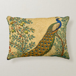 Art Nouveau Peacock Botanical Illustration Decorative Cushion