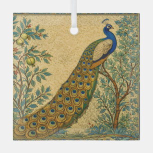 Art Nouveau Peacock Botanical Illustration  Glass Tree Decoration