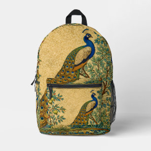 Art Nouveau Peacock Botanical Illustration  Printed Backpack