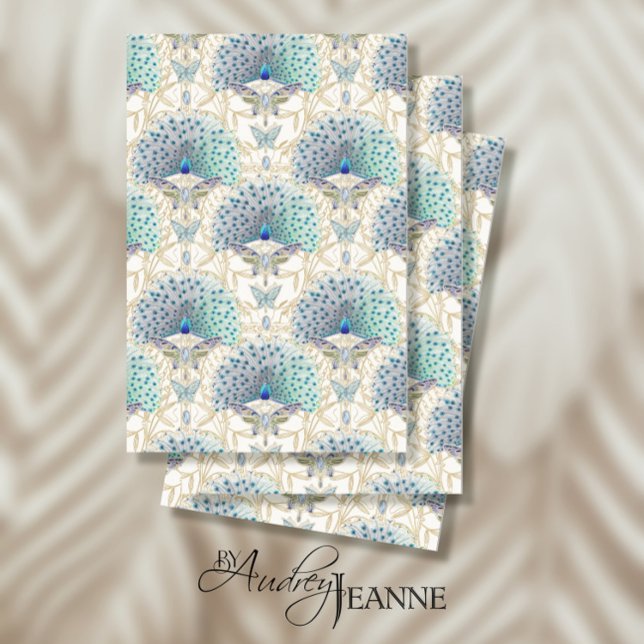 Art Nouveau Peacock Butterfly Ivory Decoupage  Tissue Paper (Creator Uploaded)