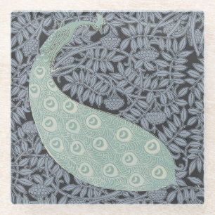 Art Nouveau Peacock Classic Vintage Bird Glass Coaster