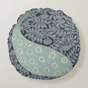 Art Nouveau Peacock Classic Vintage Bird Round Cushion
