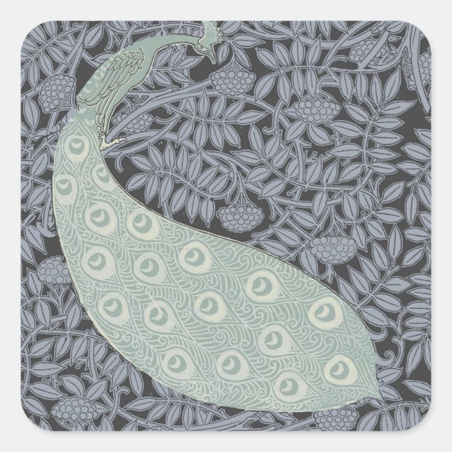 Art Nouveau Peacock Classic Vintage Bird Square Sticker (Front)