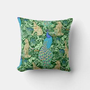 Art Nouveau Peacock, Cobalt Blue & Green Cushion