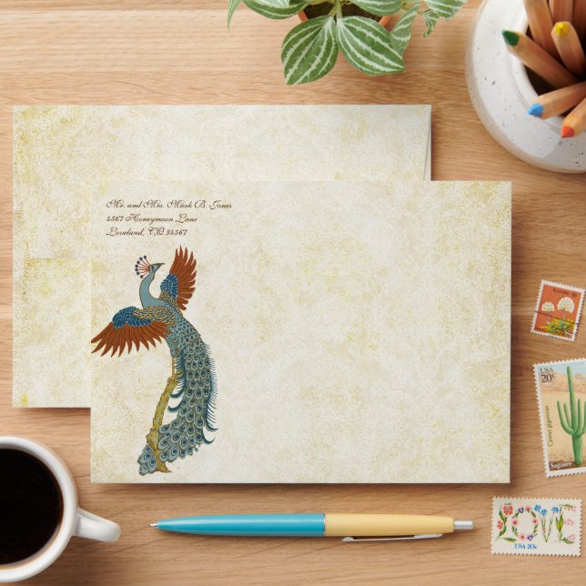Art Nouveau Peacock Damask Envelopes (Desk)
