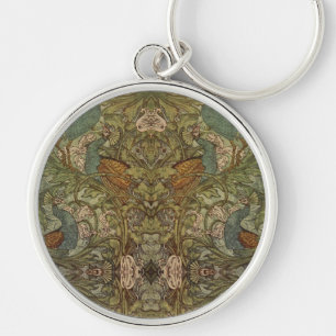 Art nouveau peacock floral jacquard key ring