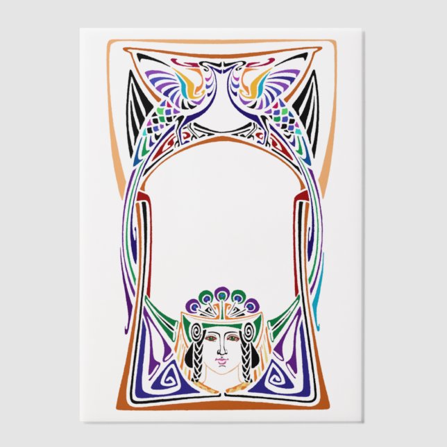 Art Nouveau Peacock lady Vellum Invitations (Front)