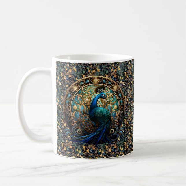Art Nouveau Peacock on Ivy Coffee Mug 2 (Left)
