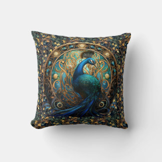 Art Nouveau Peacock on Ivy Throw Pillow 2