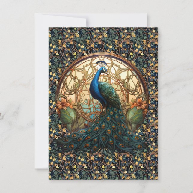 Art Nouveau Peacock on Note Card 1 (Front)