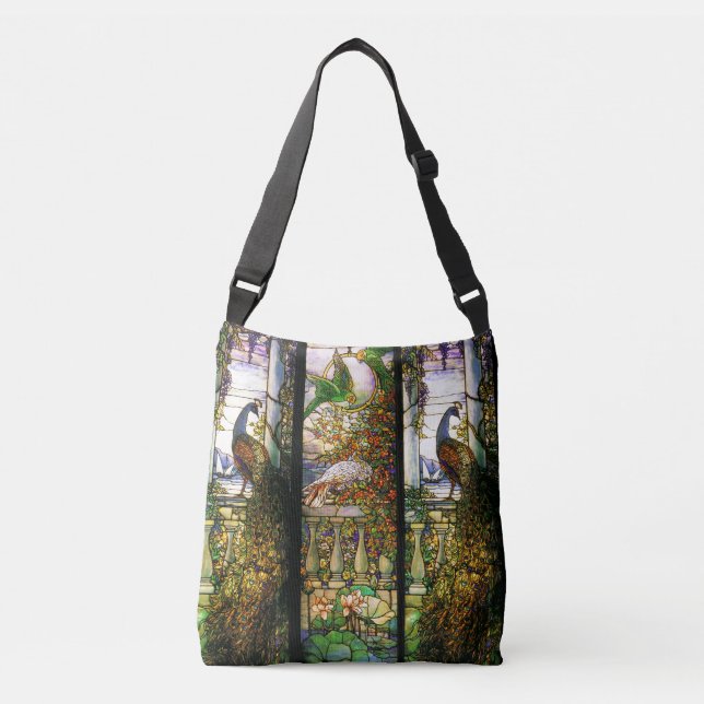 Art Nouveau Peacock Parrot Bird Stained Glass Crossbody Bag (Front)